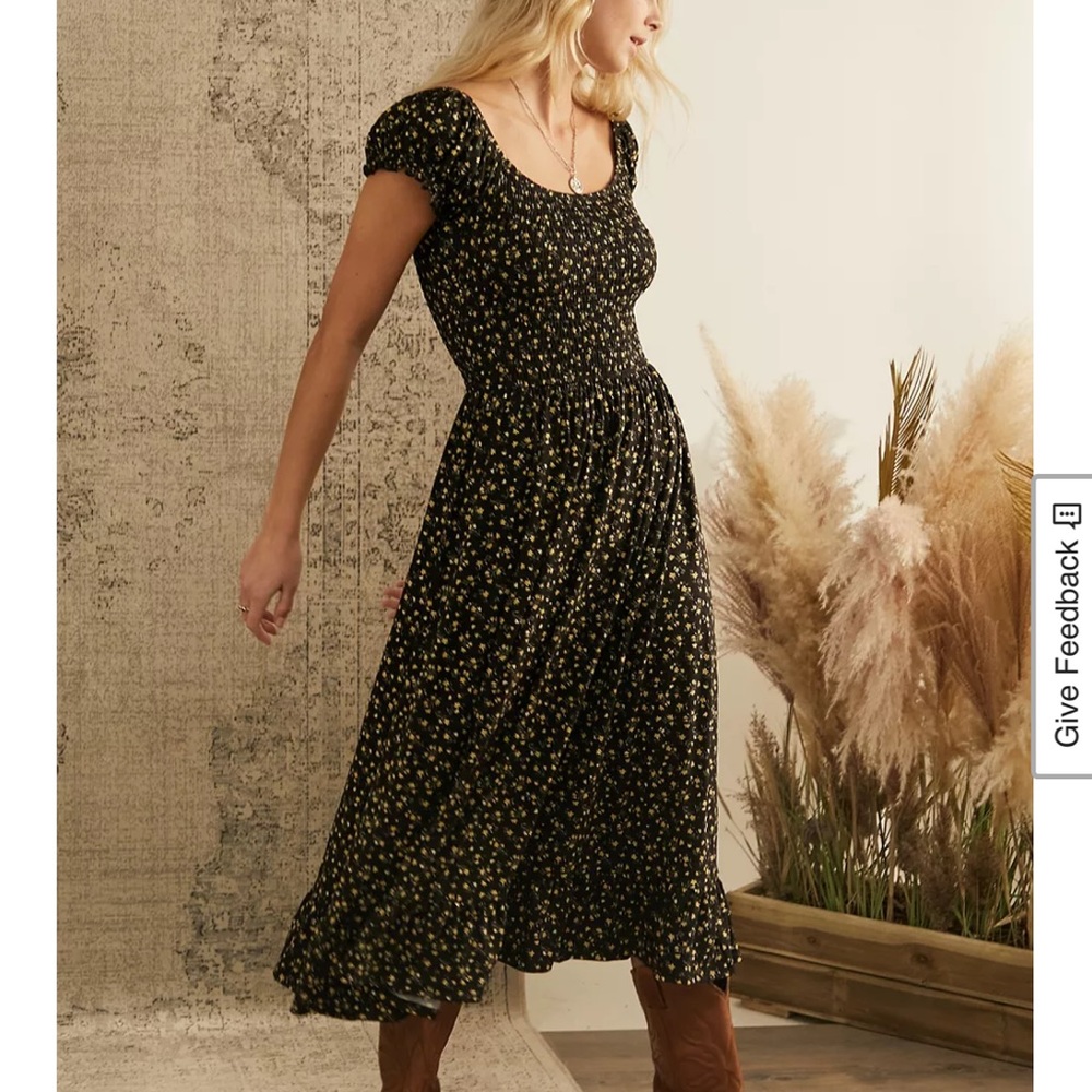 Urban Outfitters Black Floral Midi Dress